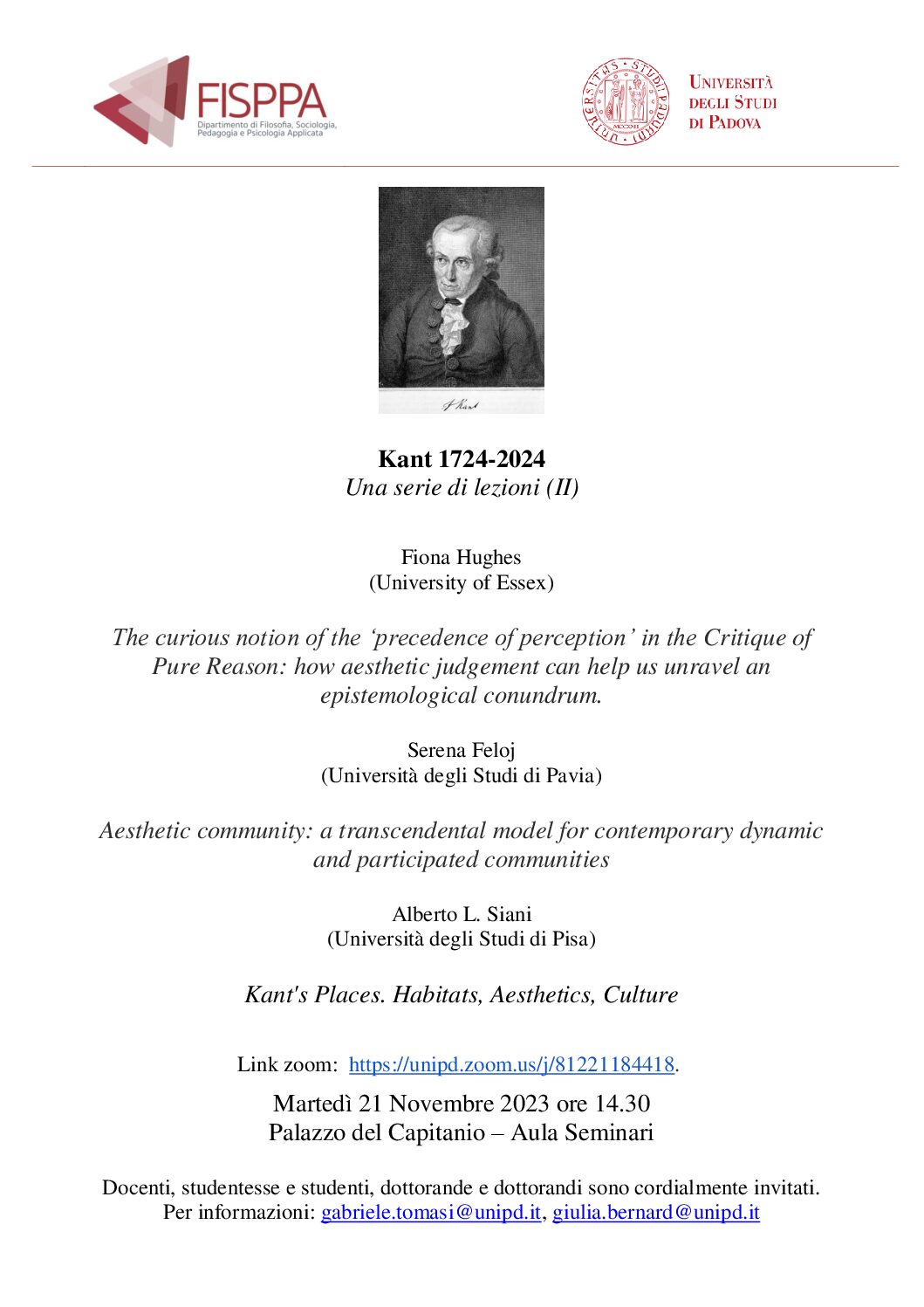 Conference: “Kant 1724-2024: A Series of Lectures, II” (Padova, 21 November 2023)