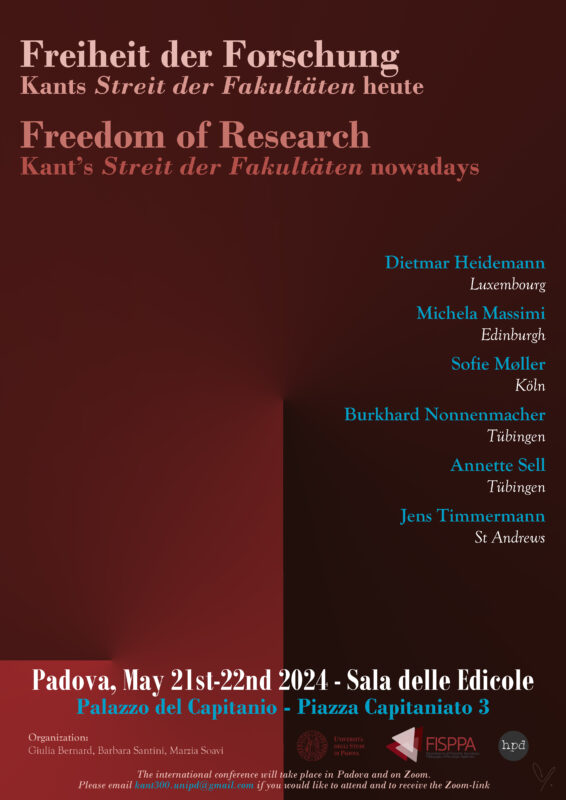International Conference: "Freiheit der Forschung. Kants Streit der Fakultäten heute" (Padova, 21-22 May 2024)