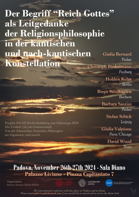 2st Leipzig-Padua DAAD Workshop: "Der Begriff Reich Gottes als Leitgedanke der Religionsphilosophie in der kantischen und nach-kantischen Konstellation" (Padua, 26-27 November 2024)