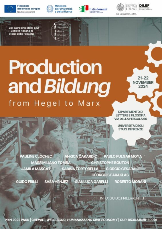 International Conference: "Production and Bildung from Hegel to Marx" (Florence, 21-22 November 2024)